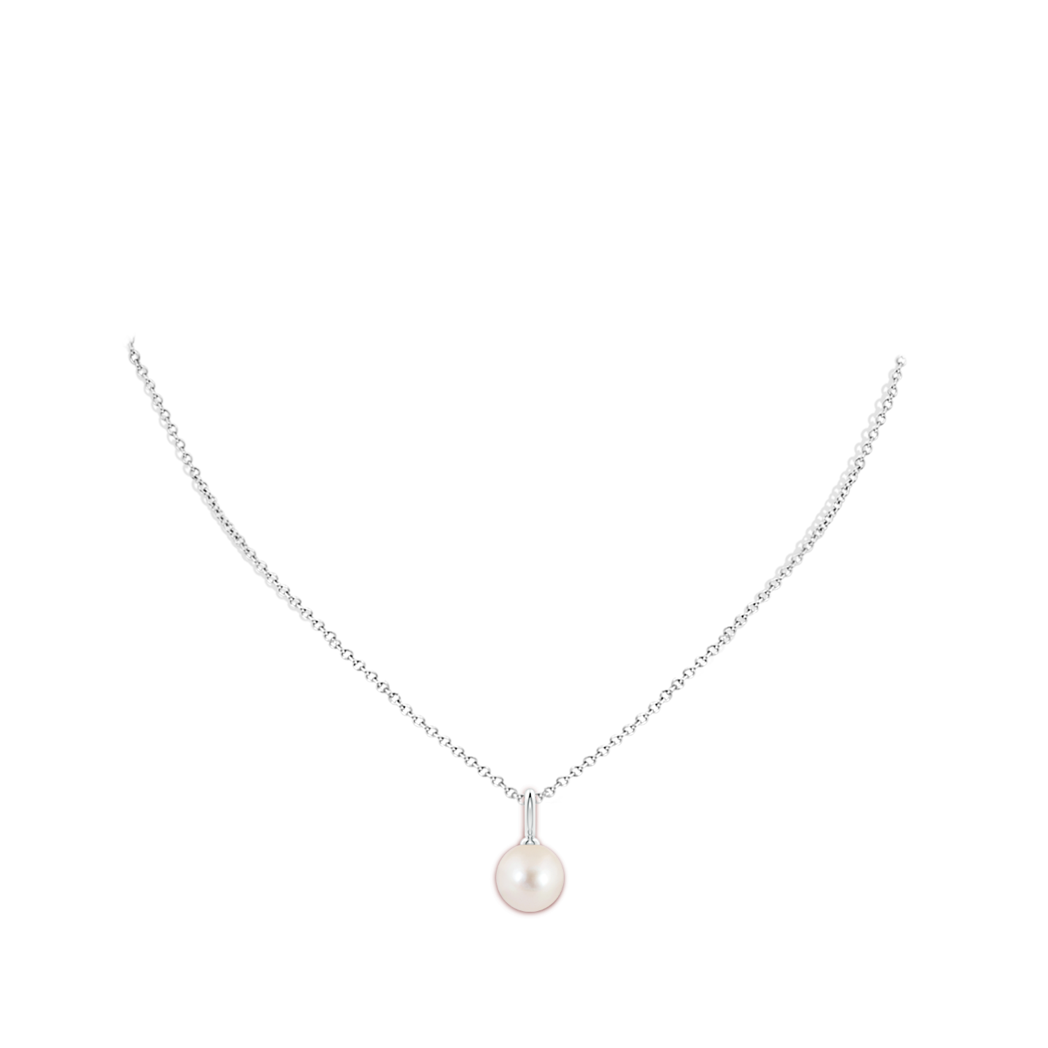 10mm AAAA Classic Freshwater Pearl Solitaire Pendant in White Gold - body_neck