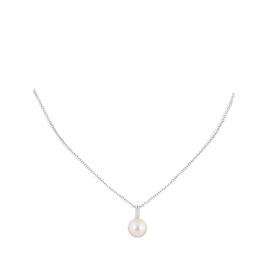 10mm AAAA Classic Freshwater Pearl Solitaire Pendant in White Gold body-neck