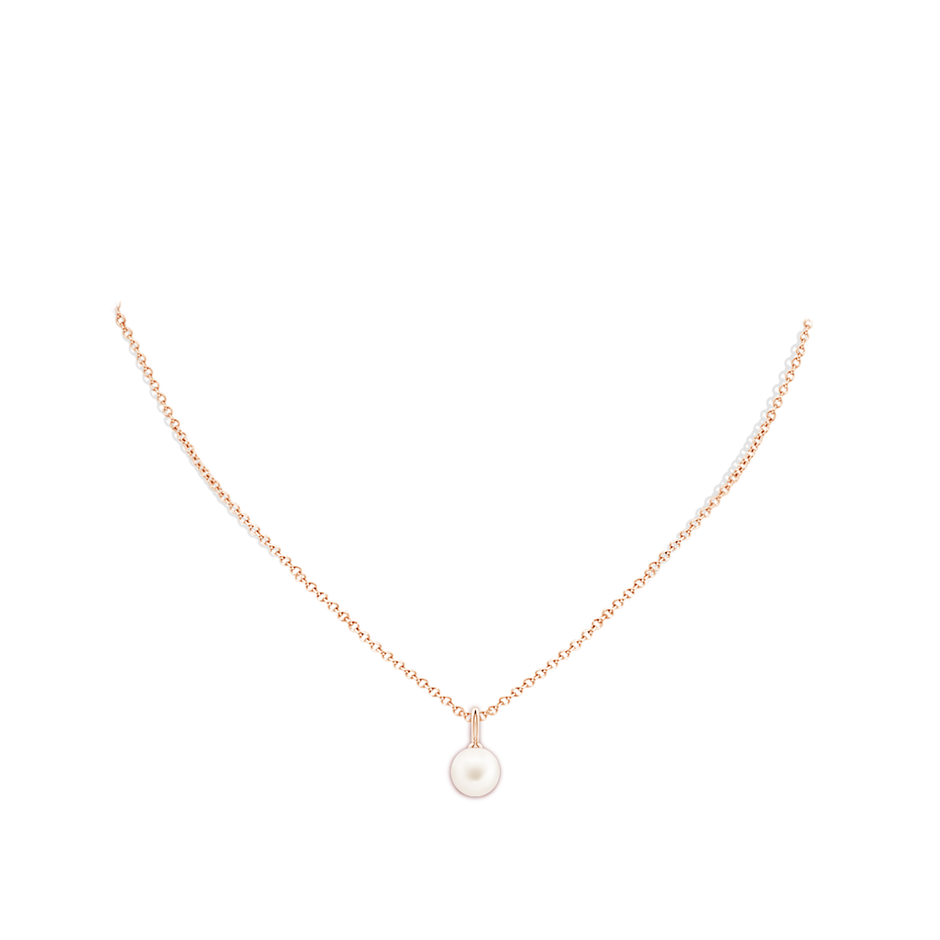 8mm AA Classic Freshwater Pearl Solitaire Pendant in Rose Gold body-neck