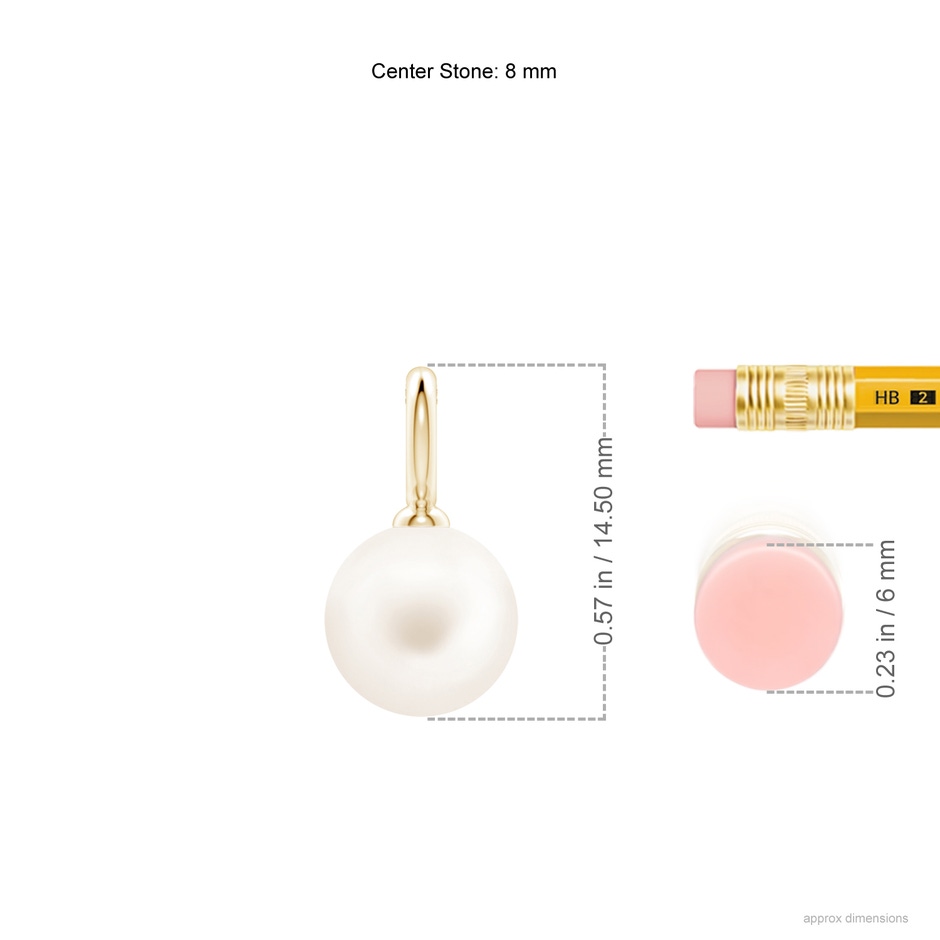 8mm AA Classic Freshwater Pearl Solitaire Pendant in Yellow Gold ruler