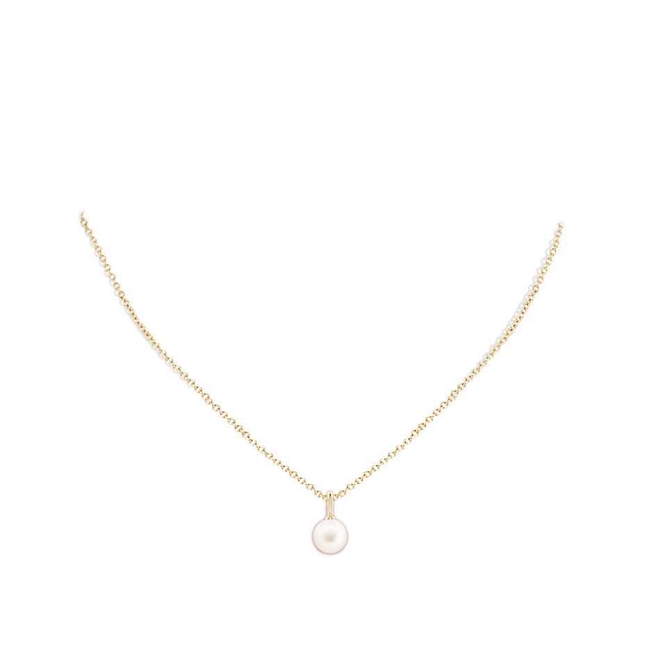 8mm AA Classic Freshwater Pearl Solitaire Pendant in Yellow Gold body-neck