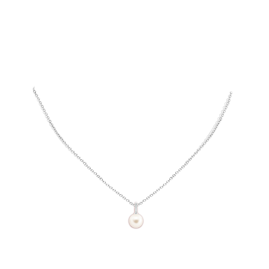 8mm AAA Classic Freshwater Pearl Solitaire Pendant in White Gold body-neck