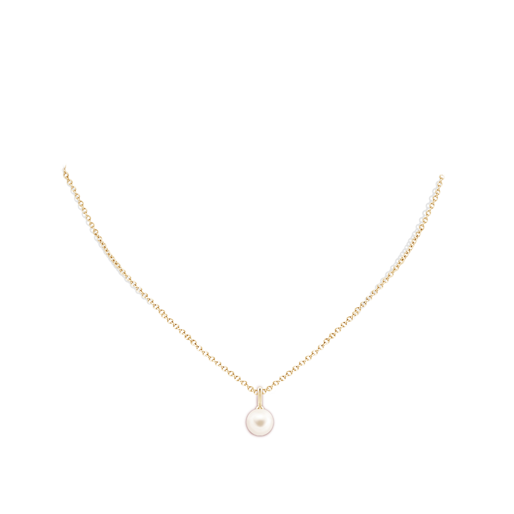8mm AAA Classic Freshwater Pearl Solitaire Pendant in Yellow Gold Body-Neck
