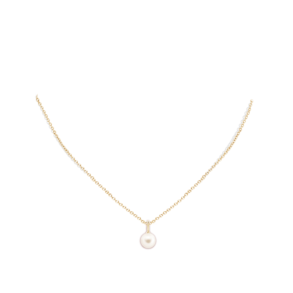 8mm AAA Classic Freshwater Pearl Solitaire Pendant in Yellow Gold body-neck