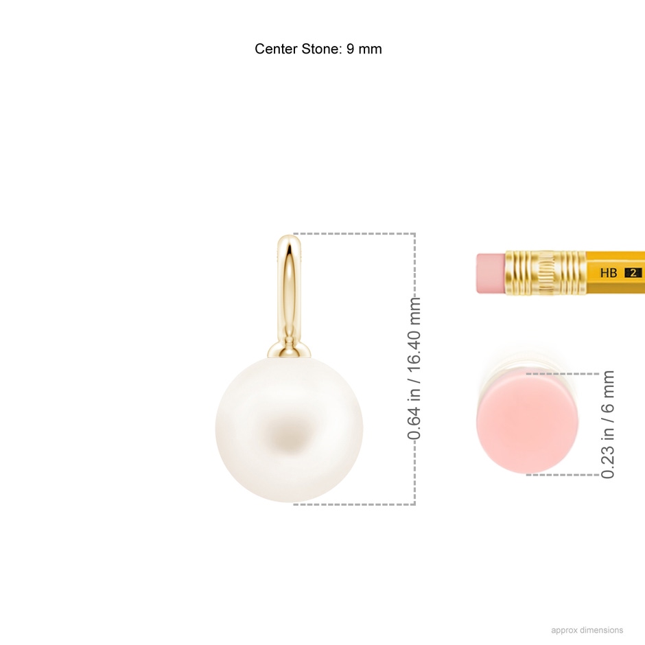 9mm AA Classic Freshwater Pearl Solitaire Pendant in Yellow Gold ruler