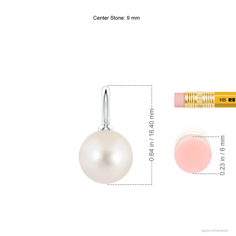 9mm AAAA Classic Freshwater Pearl Solitaire Pendant in White Gold ruler