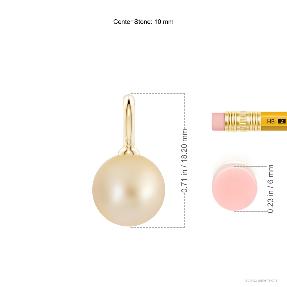 10mm AA Classic Golden South Sea Pearl Solitaire Pendant in Yellow Gold ruler