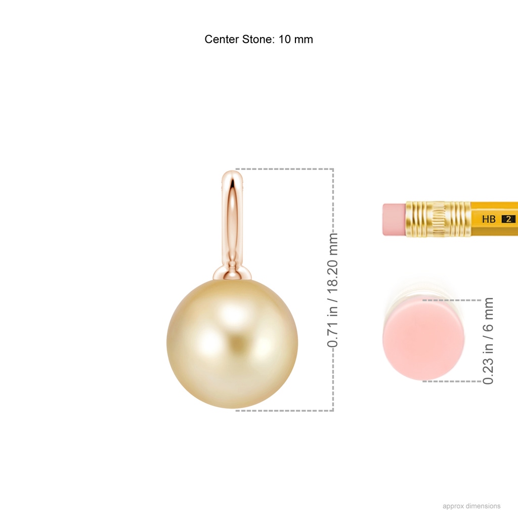 10mm AAAA Classic Golden South Sea Pearl Solitaire Pendant in Rose Gold Ruler