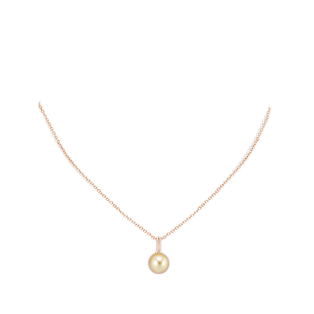 10mm AAAA Classic Golden South Sea Pearl Solitaire Pendant in Rose Gold Body-Neck