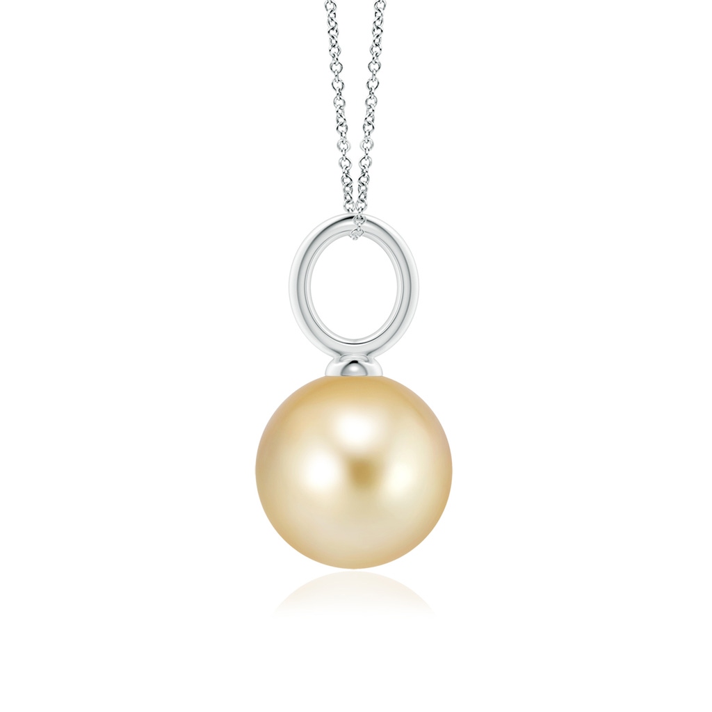 10mm AAAA Classic Golden South Sea Pearl Solitaire Pendant in White Gold Side-1
