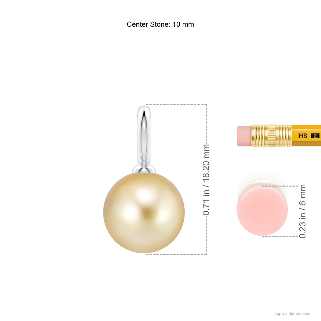 10mm AAAA Classic Golden South Sea Pearl Solitaire Pendant in White Gold Ruler