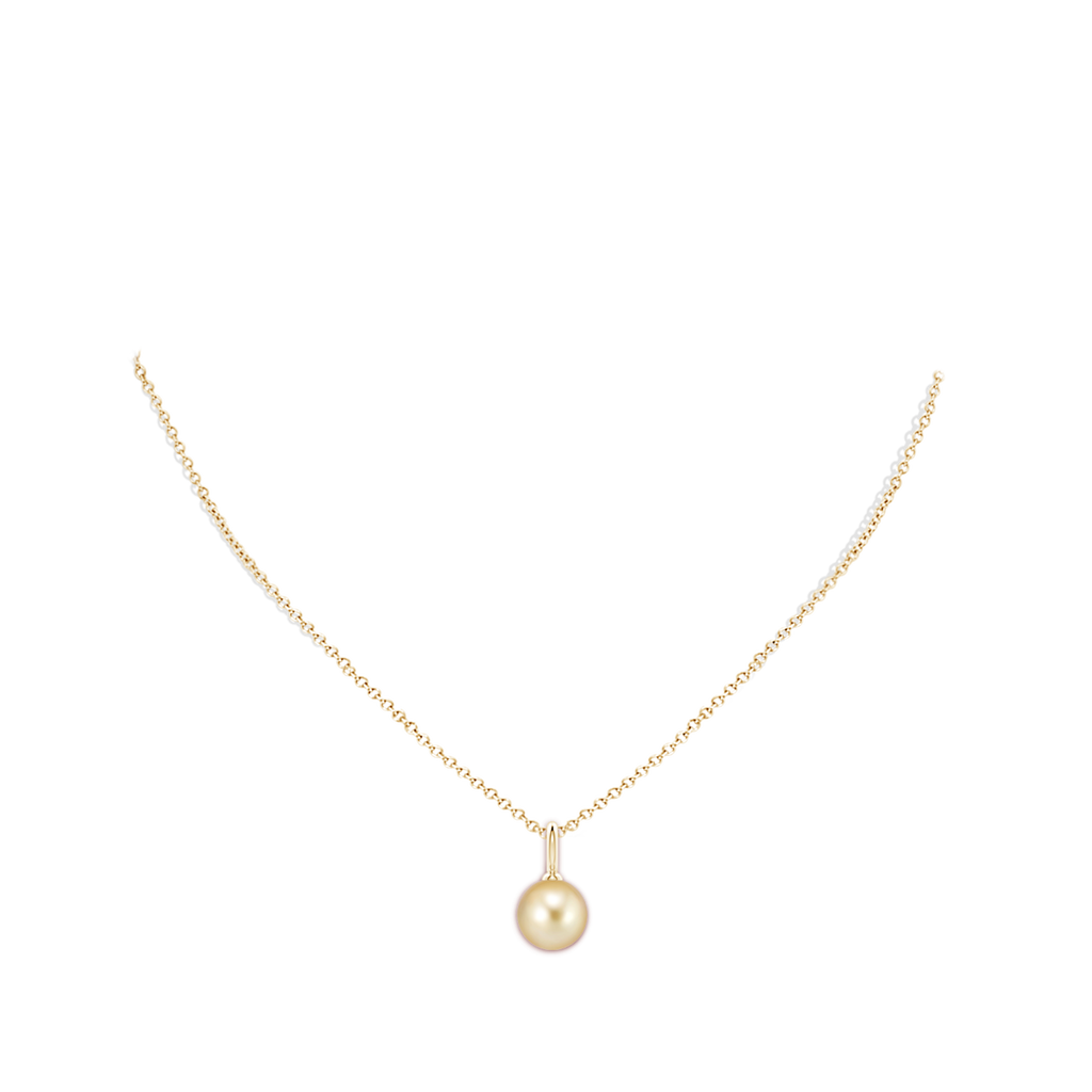 10mm AAAA Classic Golden South Sea Pearl Solitaire Pendant in Yellow Gold Body-Neck
