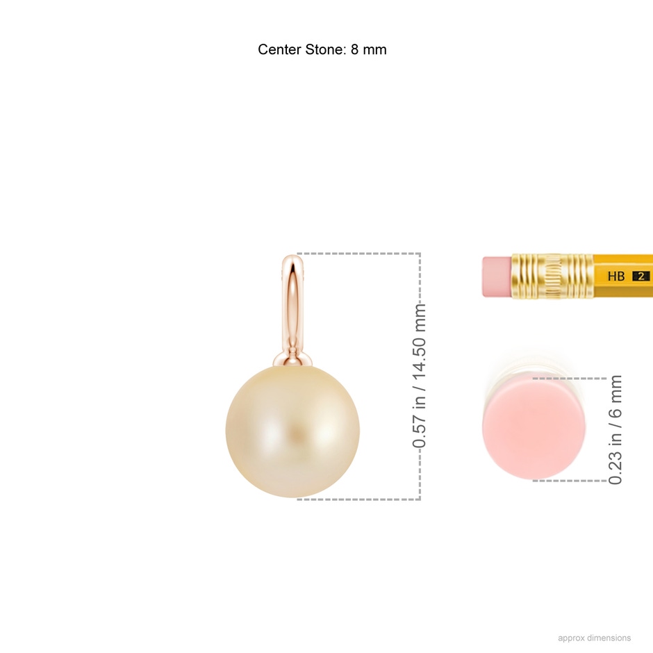 8mm AA Classic Golden South Sea Pearl Solitaire Pendant in Rose Gold ruler