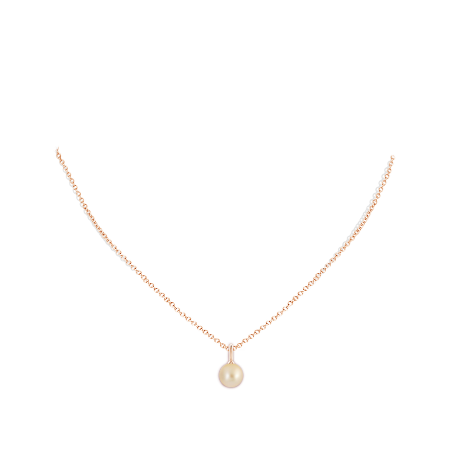 8mm AA Classic Golden South Sea Pearl Solitaire Pendant in Rose Gold body-neck
