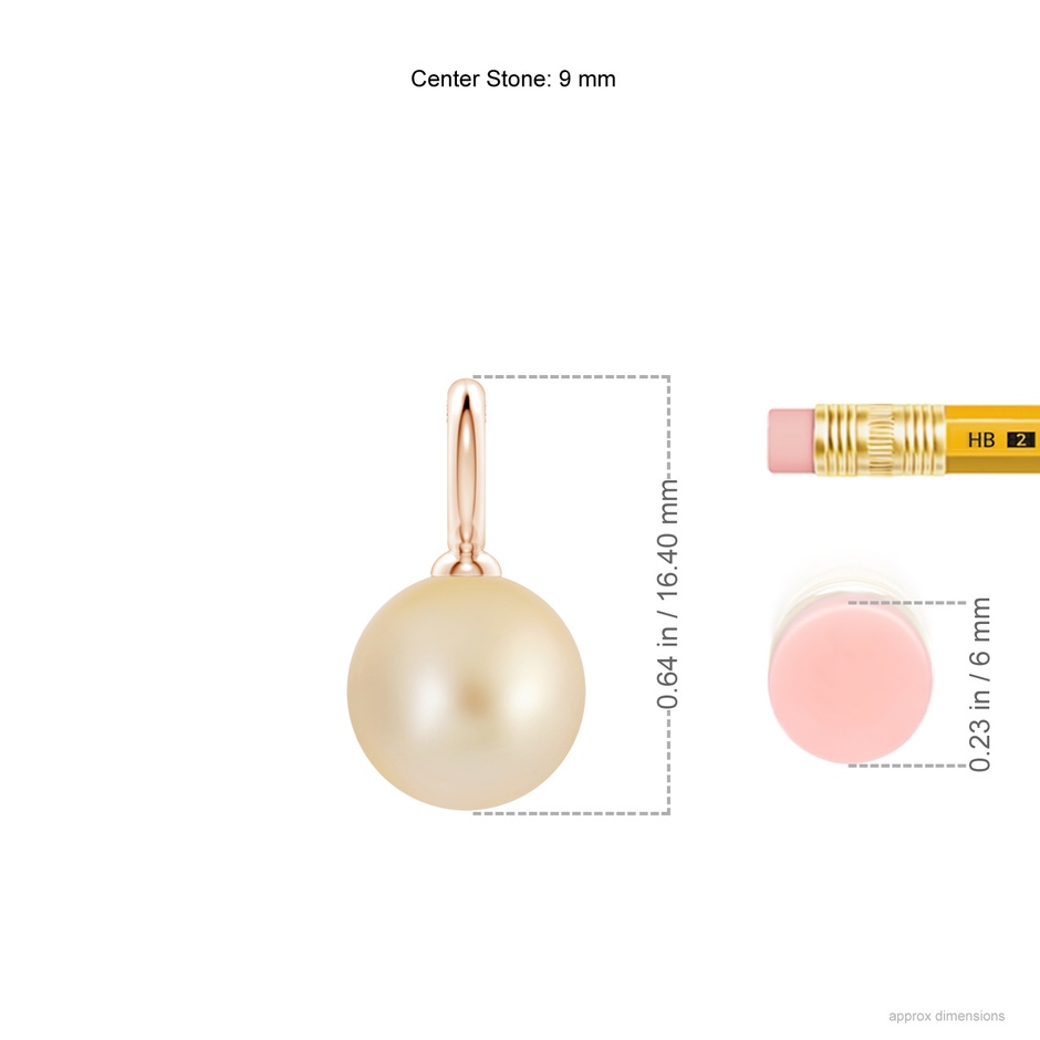 9mm AA Classic Golden South Sea Pearl Solitaire Pendant in Rose Gold ruler
