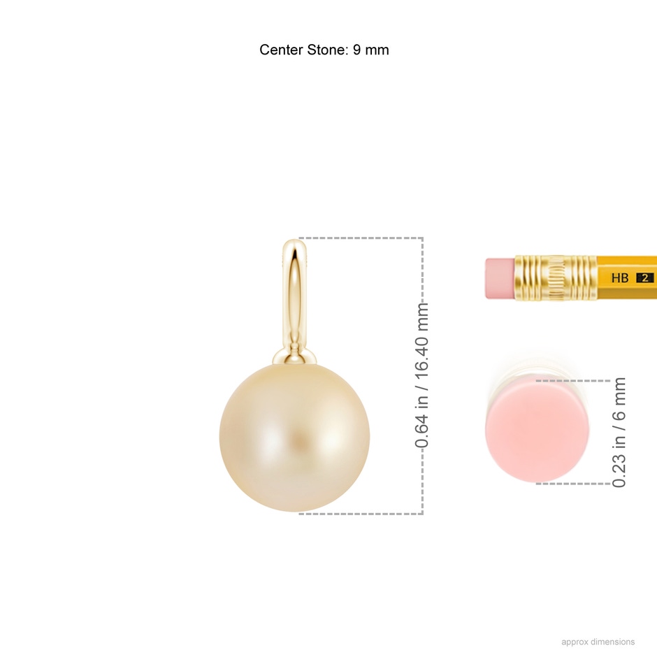 9mm AA Classic Golden South Sea Pearl Solitaire Pendant in Yellow Gold ruler