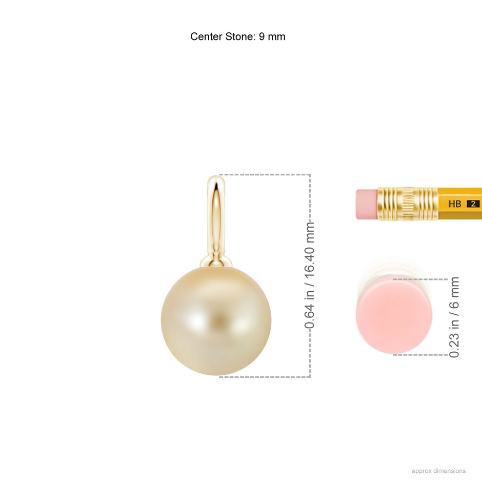 9mm AAA Classic Golden South Sea Pearl Solitaire Pendant in Yellow Gold ruler
