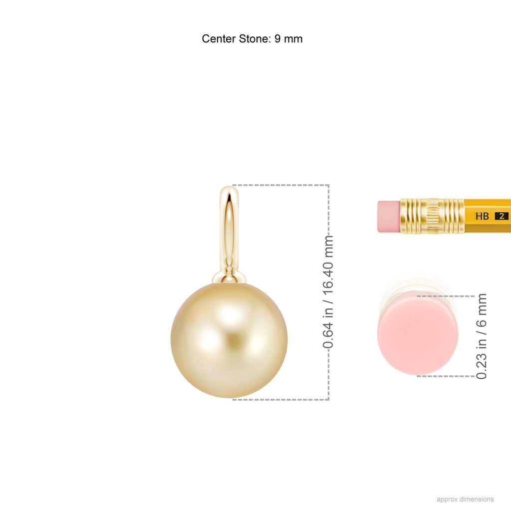 9mm AAAA Classic Golden South Sea Pearl Solitaire Pendant in Yellow Gold Ruler