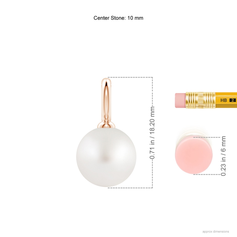 10mm AA Classic South Sea Pearl Solitaire Pendant in Rose Gold ruler