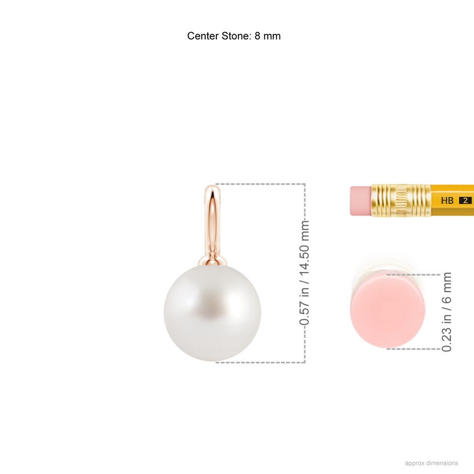 8mm AAA Classic South Sea Pearl Solitaire Pendant in Rose Gold ruler
