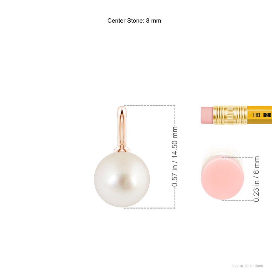 8mm AAAA Classic South Sea Pearl Solitaire Pendant in Rose Gold ruler