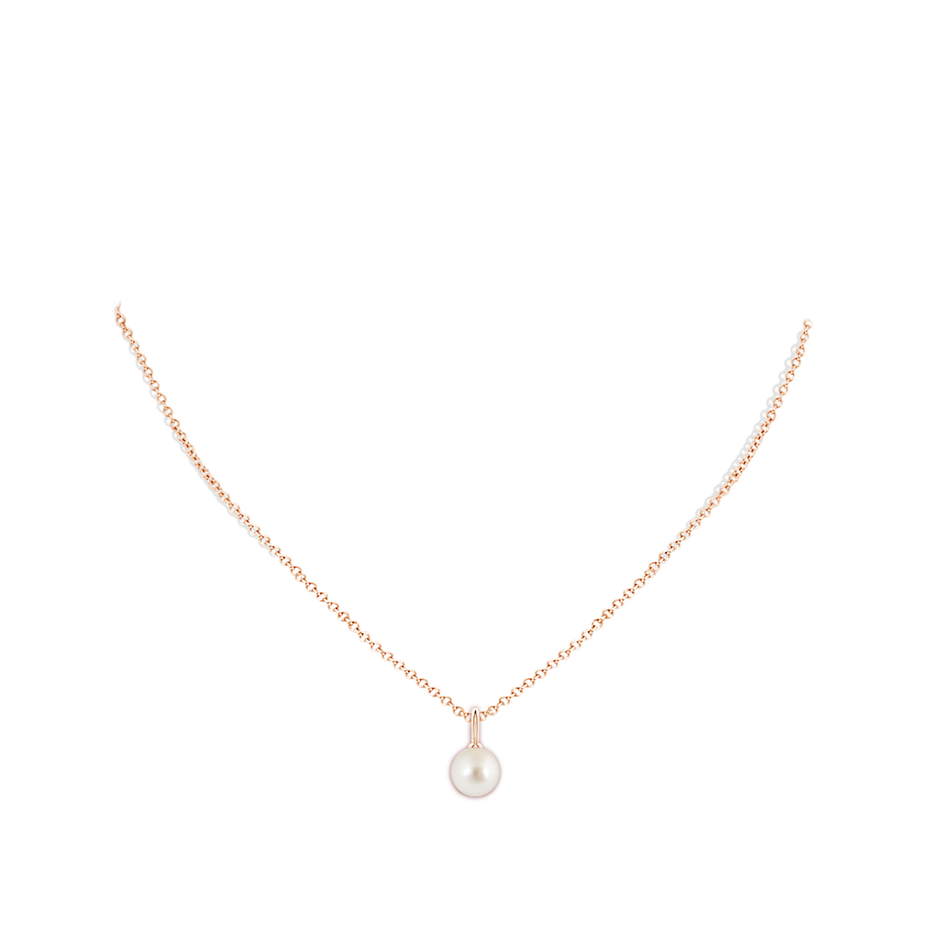 8mm AAAA Classic South Sea Pearl Solitaire Pendant in Rose Gold body-neck