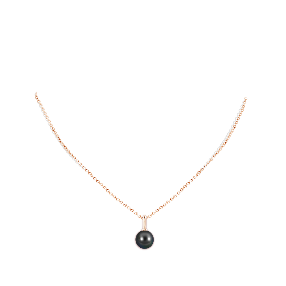 10mm AA Classic Tahitian Pearl Solitaire Pendant in Rose Gold body-neck