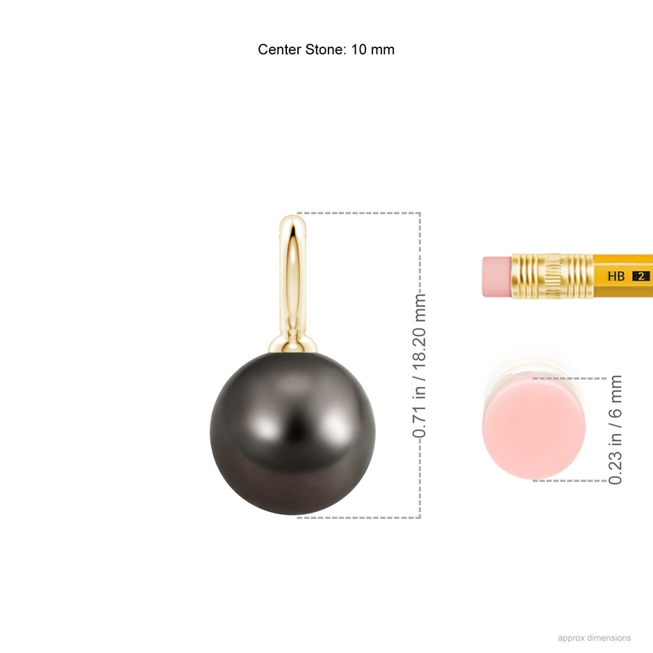 10mm AAA Classic Tahitian Pearl Solitaire Pendant in Yellow Gold ruler