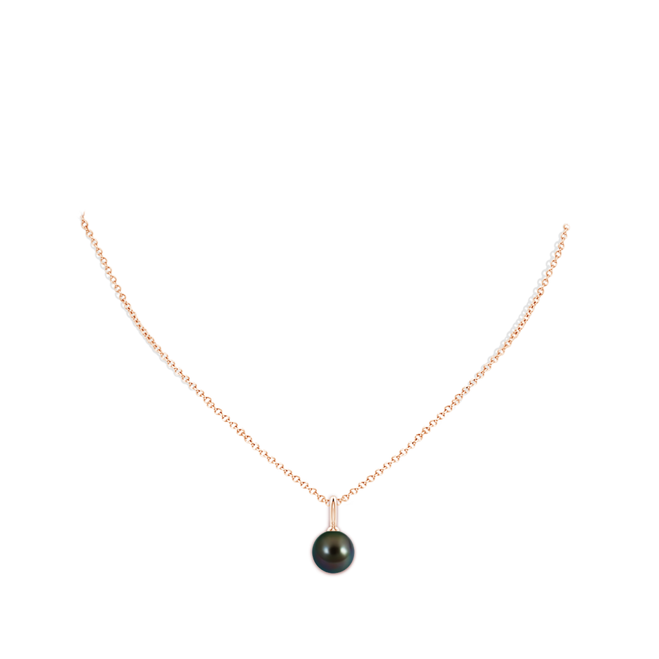 10mm AAAA Classic Tahitian Pearl Solitaire Pendant in Rose Gold body-neck