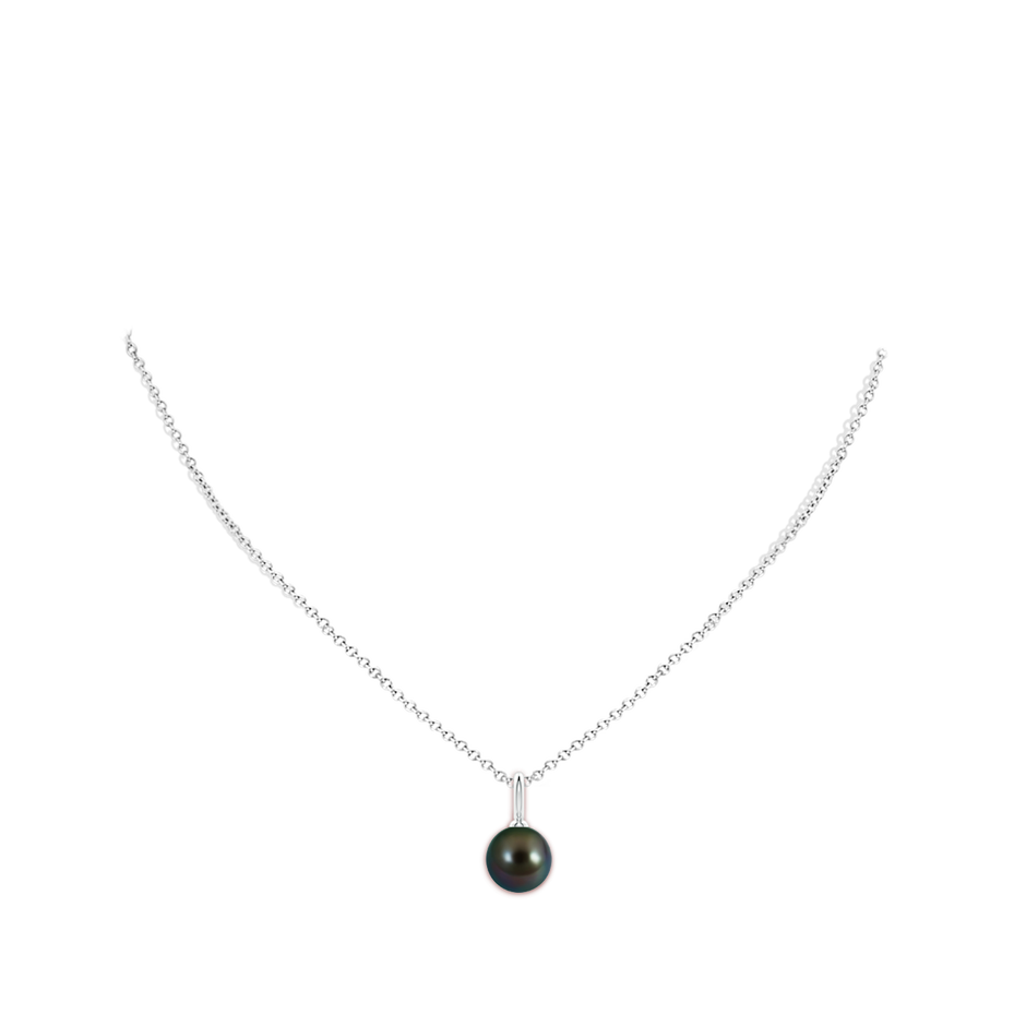 10mm AAAA Classic Tahitian Pearl Solitaire Pendant in White Gold body-neck