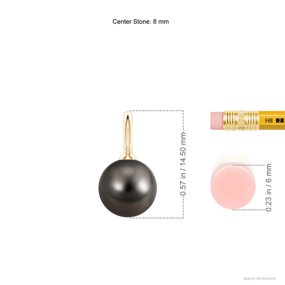 8mm AAA Classic Tahitian Pearl Solitaire Pendant in Yellow Gold ruler