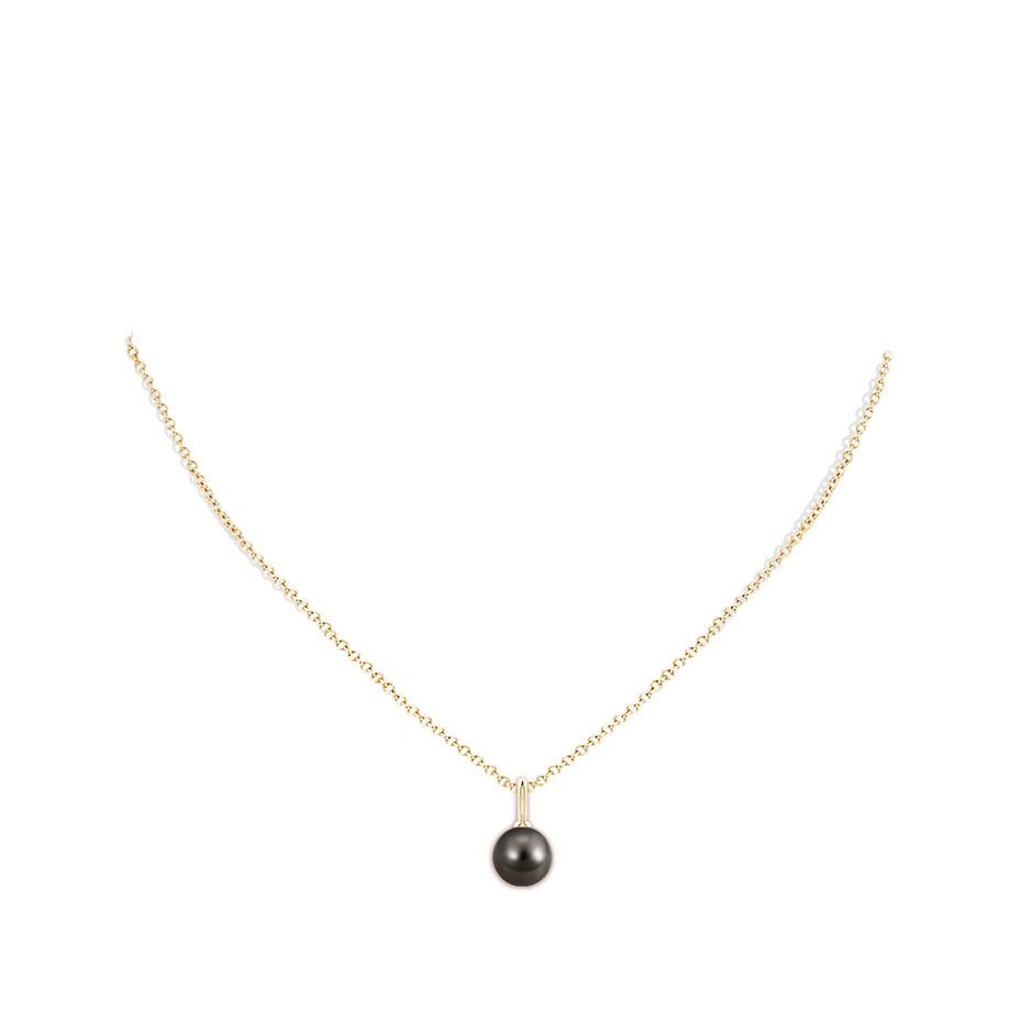 9mm AAA Classic Tahitian Pearl Solitaire Pendant in Yellow Gold body-neck