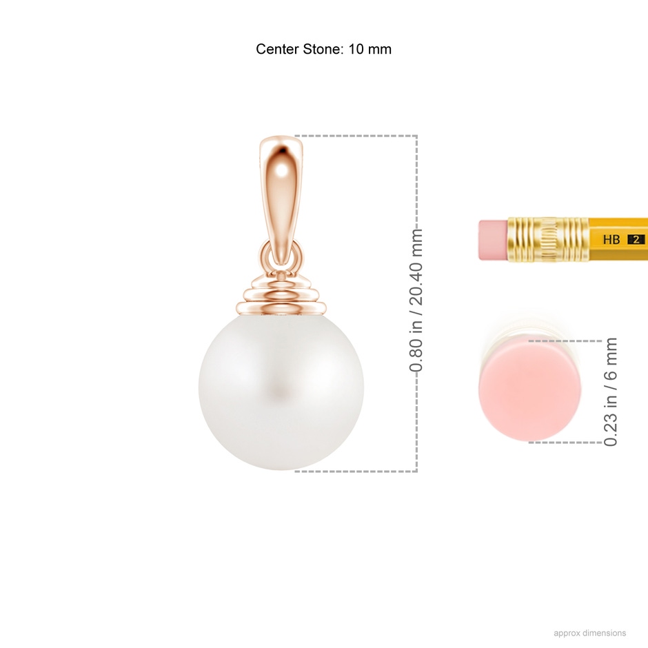 10mm AA Classic Solitaire South Sea Pearl Pendant in Rose Gold ruler