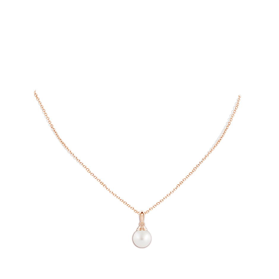 10mm AA Classic Solitaire South Sea Pearl Pendant in Rose Gold body-neck