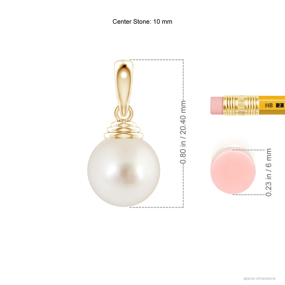 10mm AAAA Classic Solitaire South Sea Pearl Pendant in Yellow Gold ruler