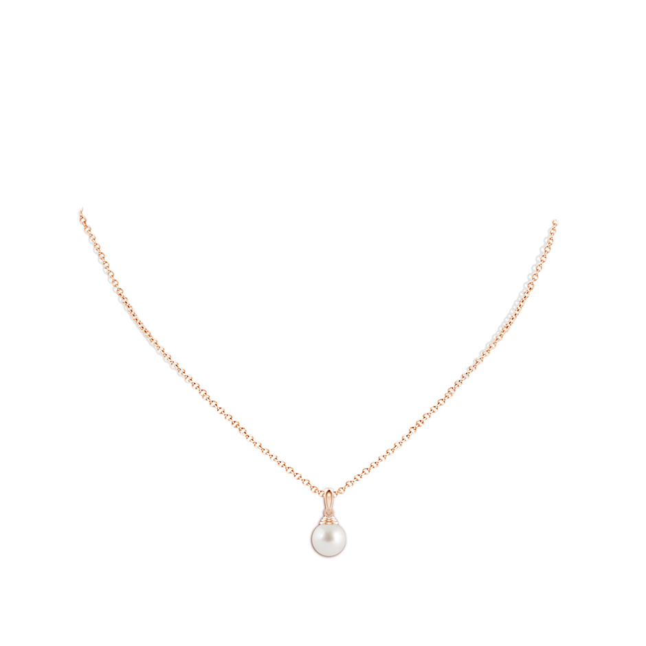 8mm AAA Classic Solitaire South Sea Pearl Pendant in Rose Gold body-neck