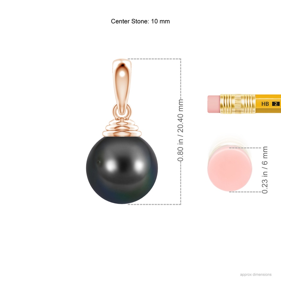 10mm AA Classic Solitaire Tahitian Pearl Pendant in Rose Gold ruler