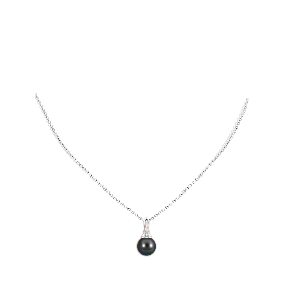 10mm AA Classic Solitaire Tahitian Pearl Pendant in White Gold body-neck