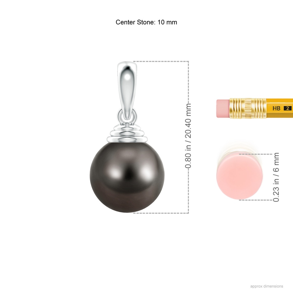 10mm AAA Classic Solitaire Tahitian Pearl Pendant in White Gold ruler
