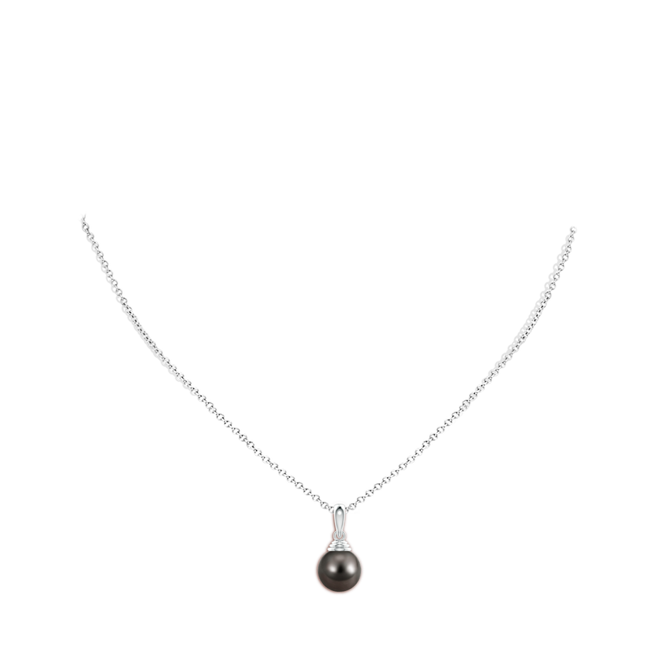 10mm AAA Classic Solitaire Tahitian Pearl Pendant in White Gold body-neck