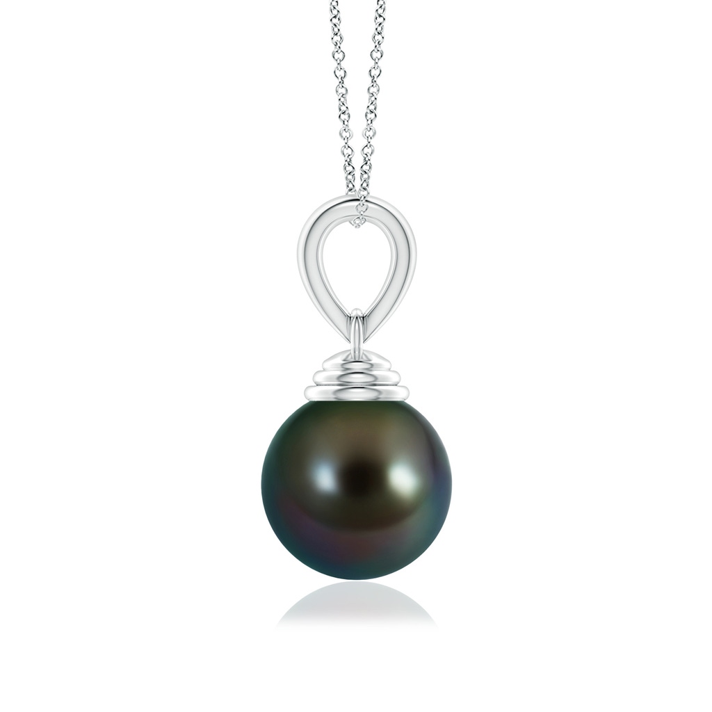 10mm AAAA Classic Solitaire Tahitian Pearl Pendant in P950 Platinum Side-1