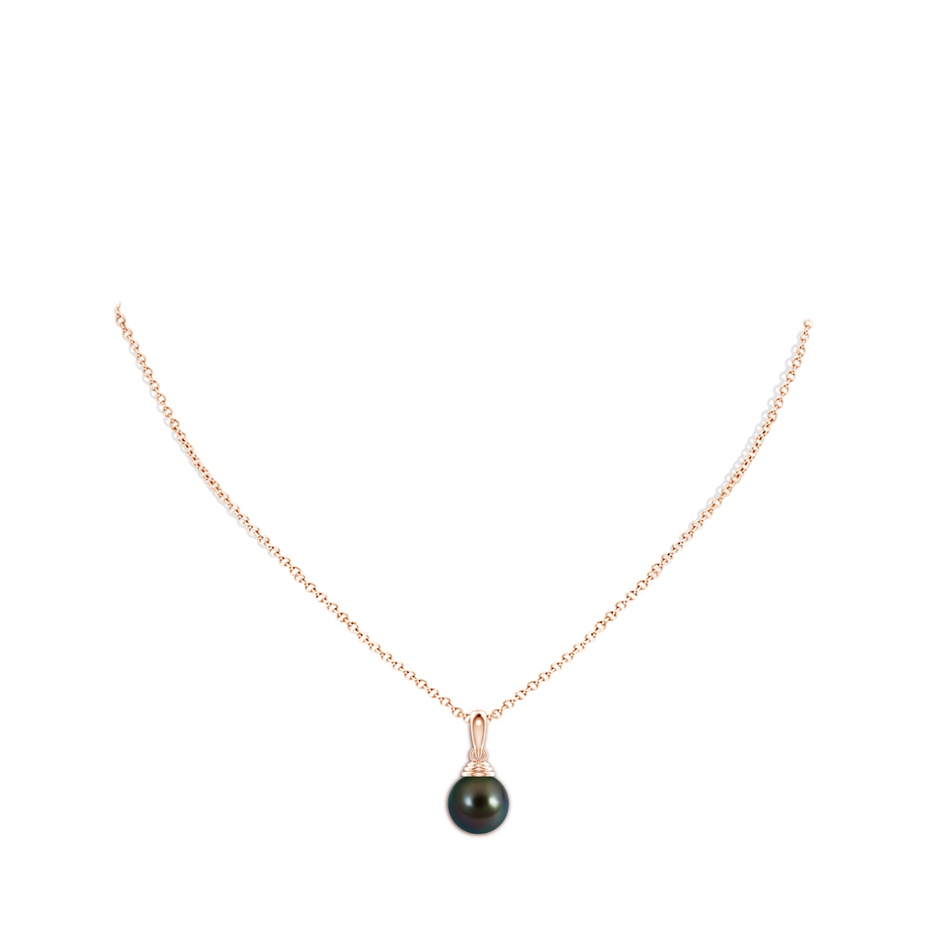 10mm AAAA Classic Solitaire Tahitian Pearl Pendant in Rose Gold body-neck