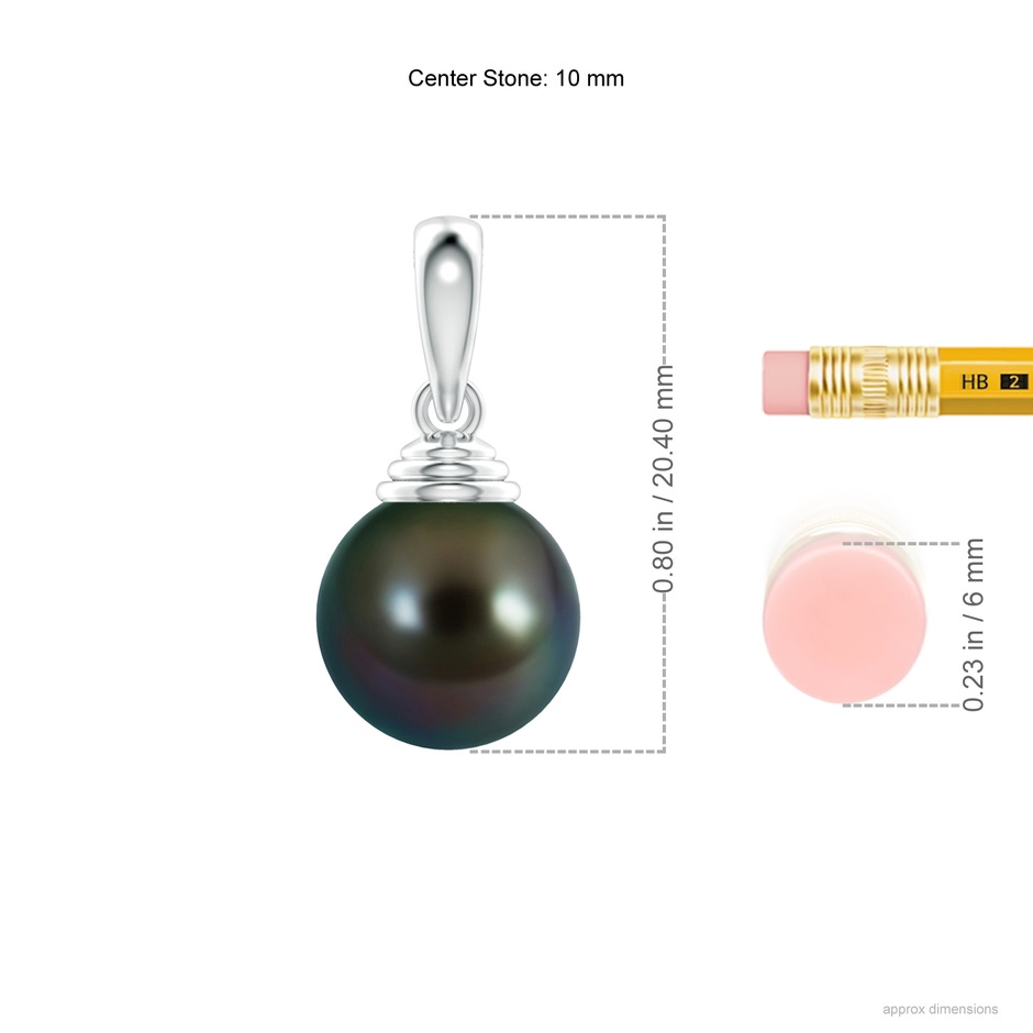 10mm AAAA Classic Solitaire Tahitian Pearl Pendant in White Gold ruler