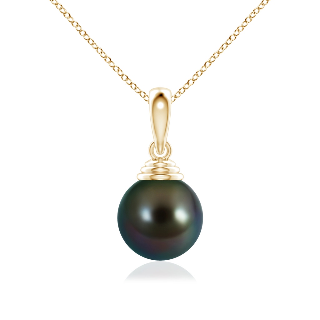 10mm AAAA Classic Solitaire Tahitian Pearl Pendant in Yellow Gold
