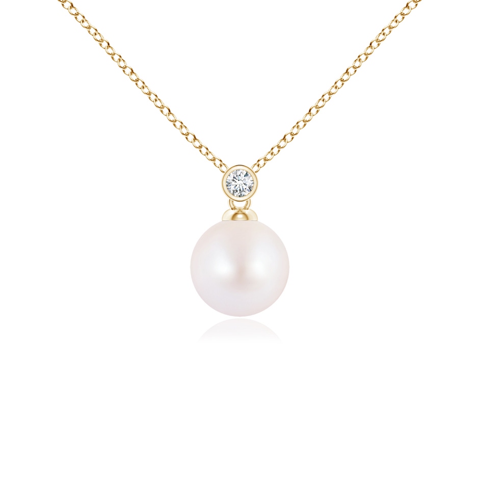 7mm AA Japanese Akoya Pearl Pendant with Bezel Diamond in Yellow Gold 