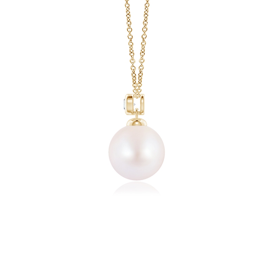 7mm AA Japanese Akoya Pearl Pendant with Bezel Diamond in Yellow Gold side-1