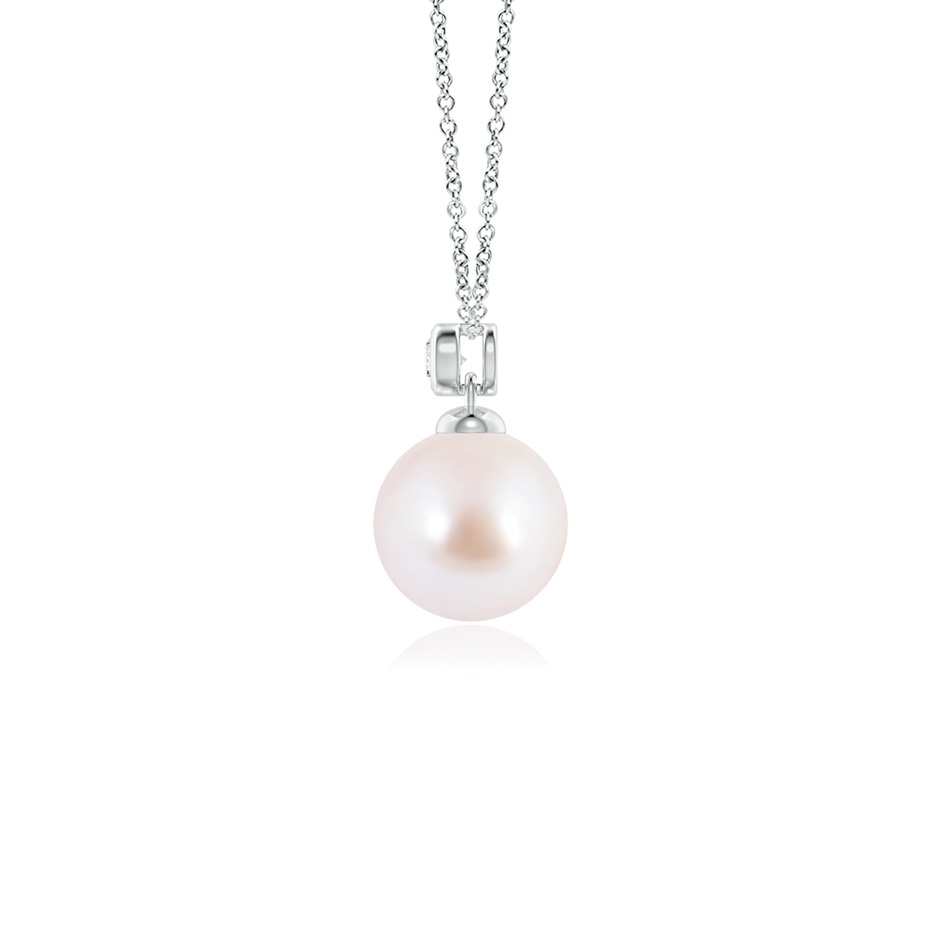 7mm AAA Japanese Akoya Pearl Pendant with Bezel Diamond in White Gold side-1