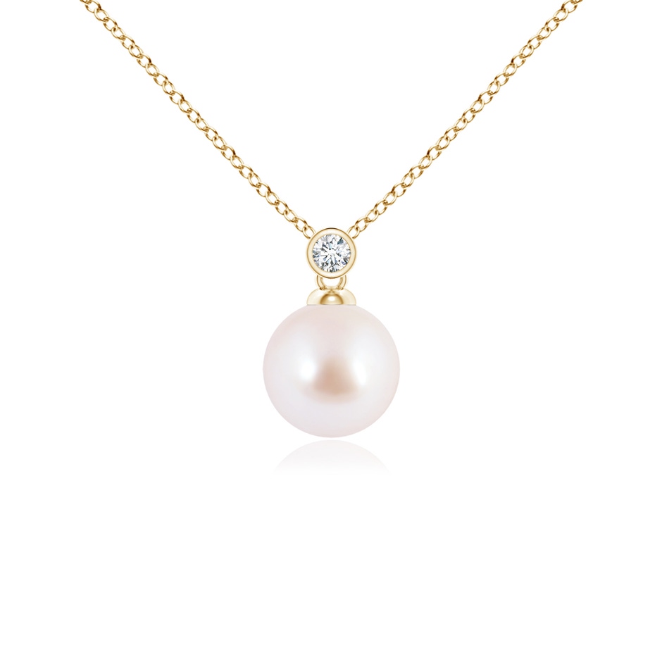 7mm AAA Japanese Akoya Pearl Pendant with Bezel Diamond in Yellow Gold 