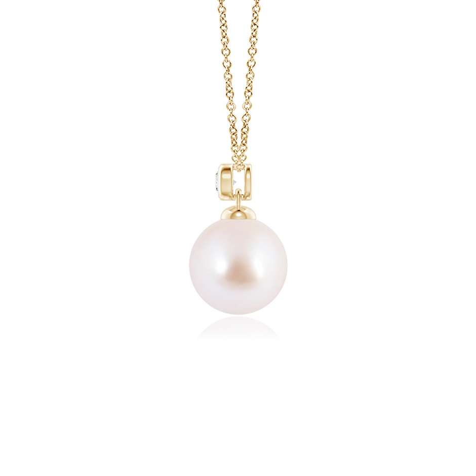 7mm AAA Japanese Akoya Pearl Pendant with Bezel Diamond in Yellow Gold side-1