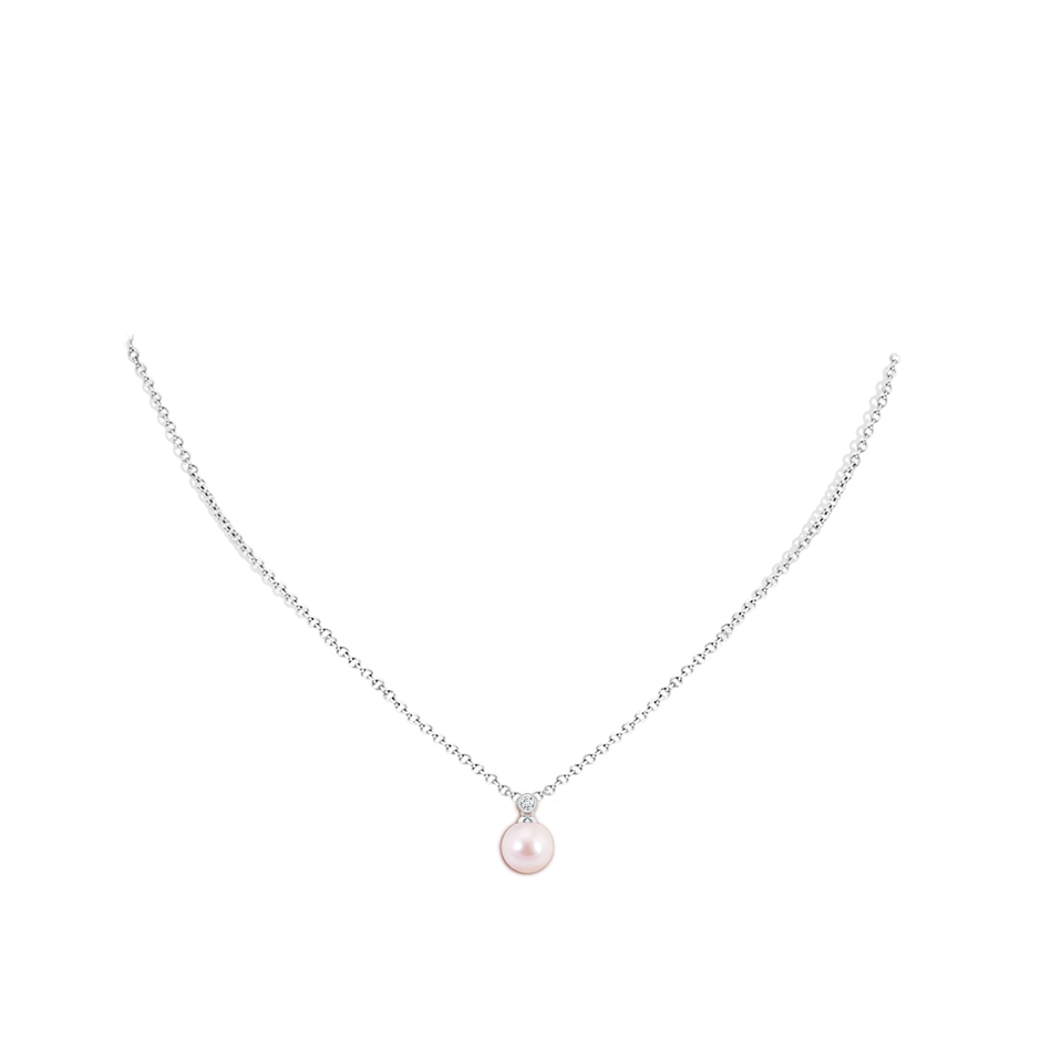 7mm AAAA Japanese Akoya Pearl Pendant with Bezel Diamond in P950 Platinum body-neck